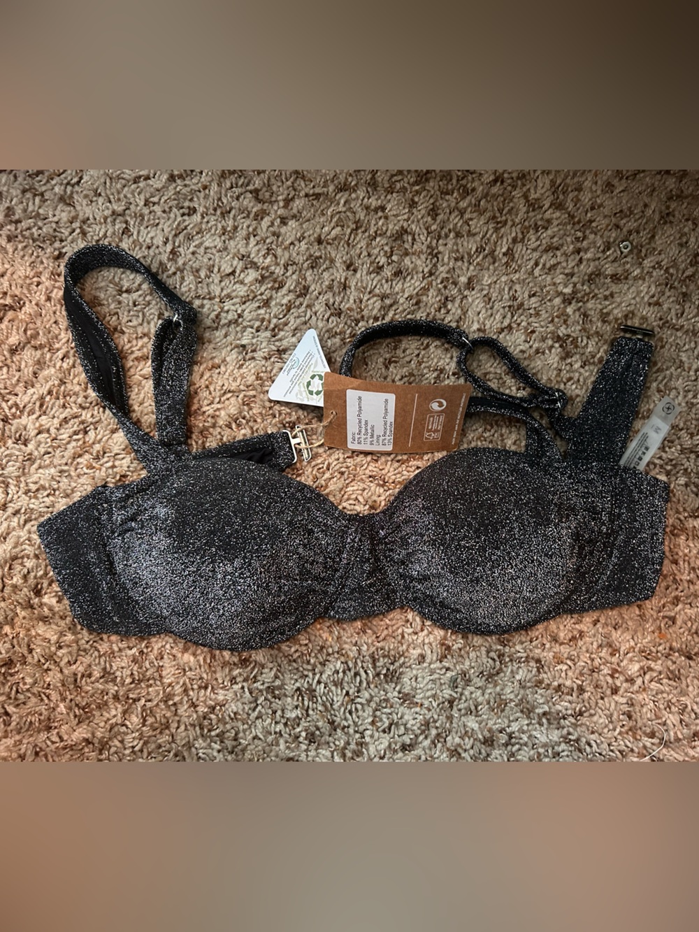 Shimmery Black Lurex Underwire Bra